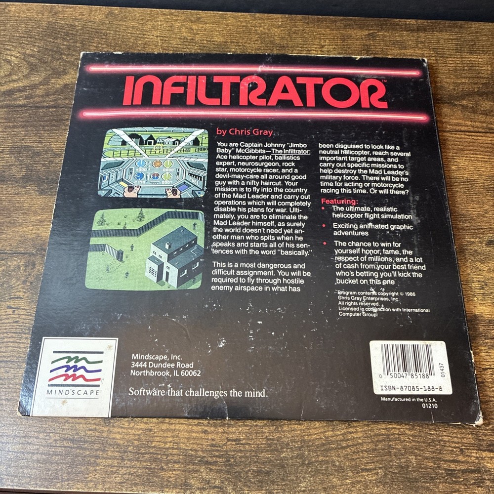 PC IBM Infiltrator & II (1 & 2) Computer Game Software MINDSCAPE by Chris Gray