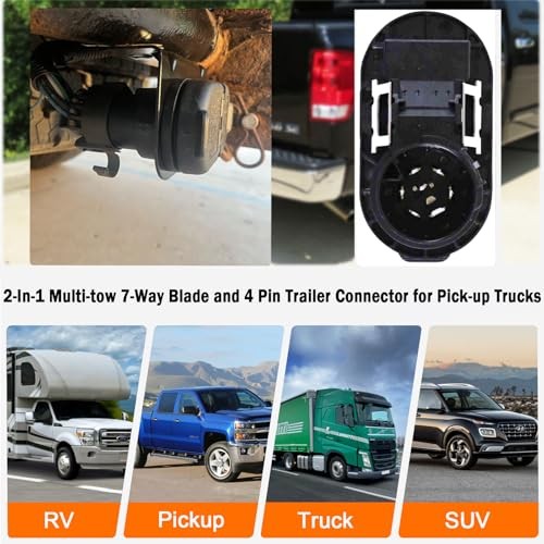 Multi-Tow 7 Pole & 4-Way Flat Trailer Connector Socket with Mounting Bracket,
