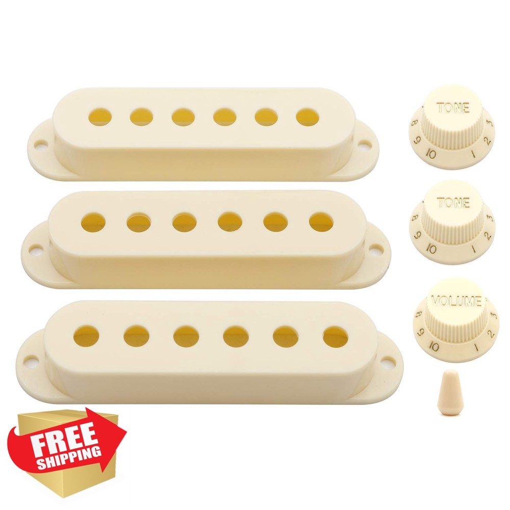 Swhmc Strat Pickup Covers Single Coil Set Yellow Cream Knobs Tip