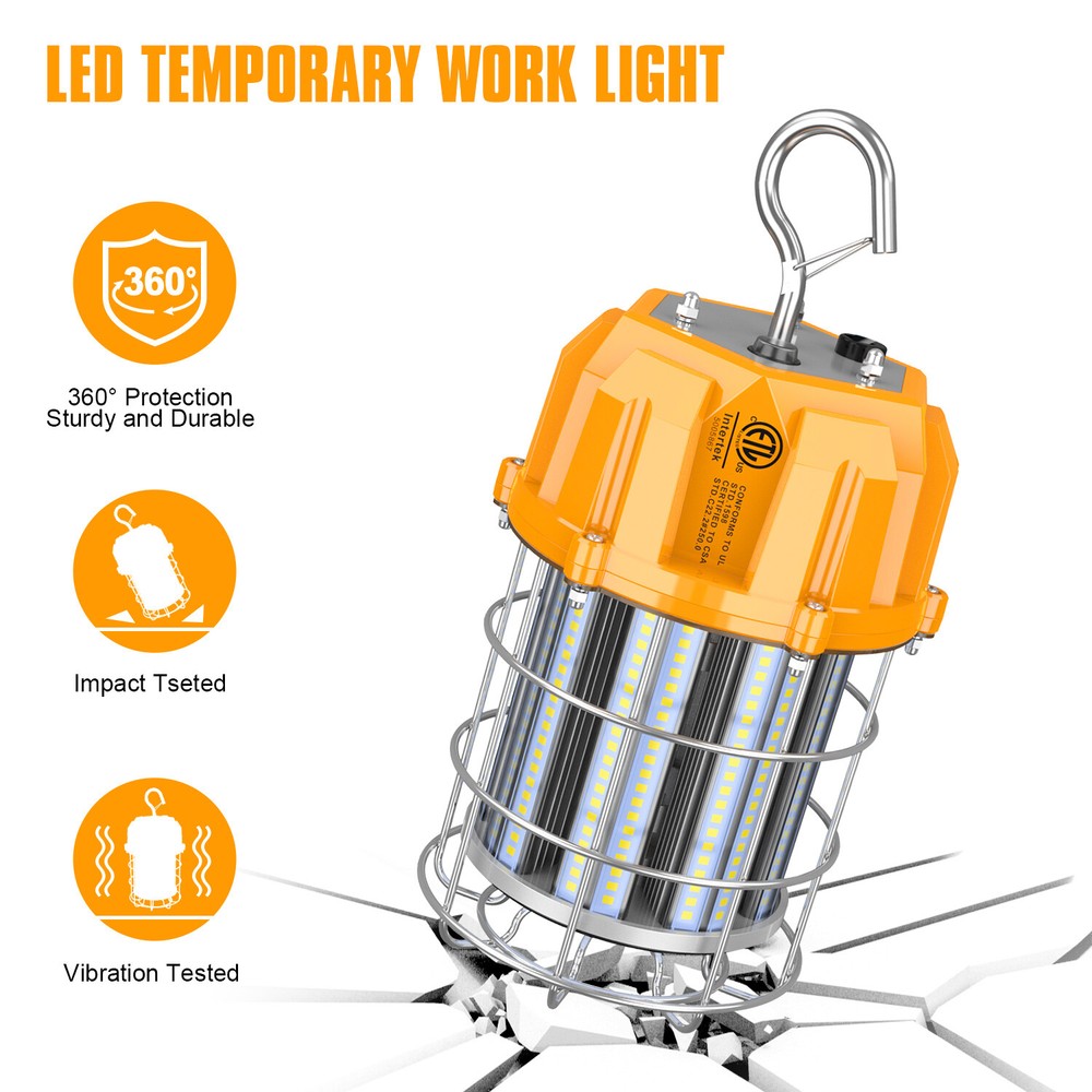80W LED Temporary Work Light Fixture 100-277VAC High Bay Construction Work Light