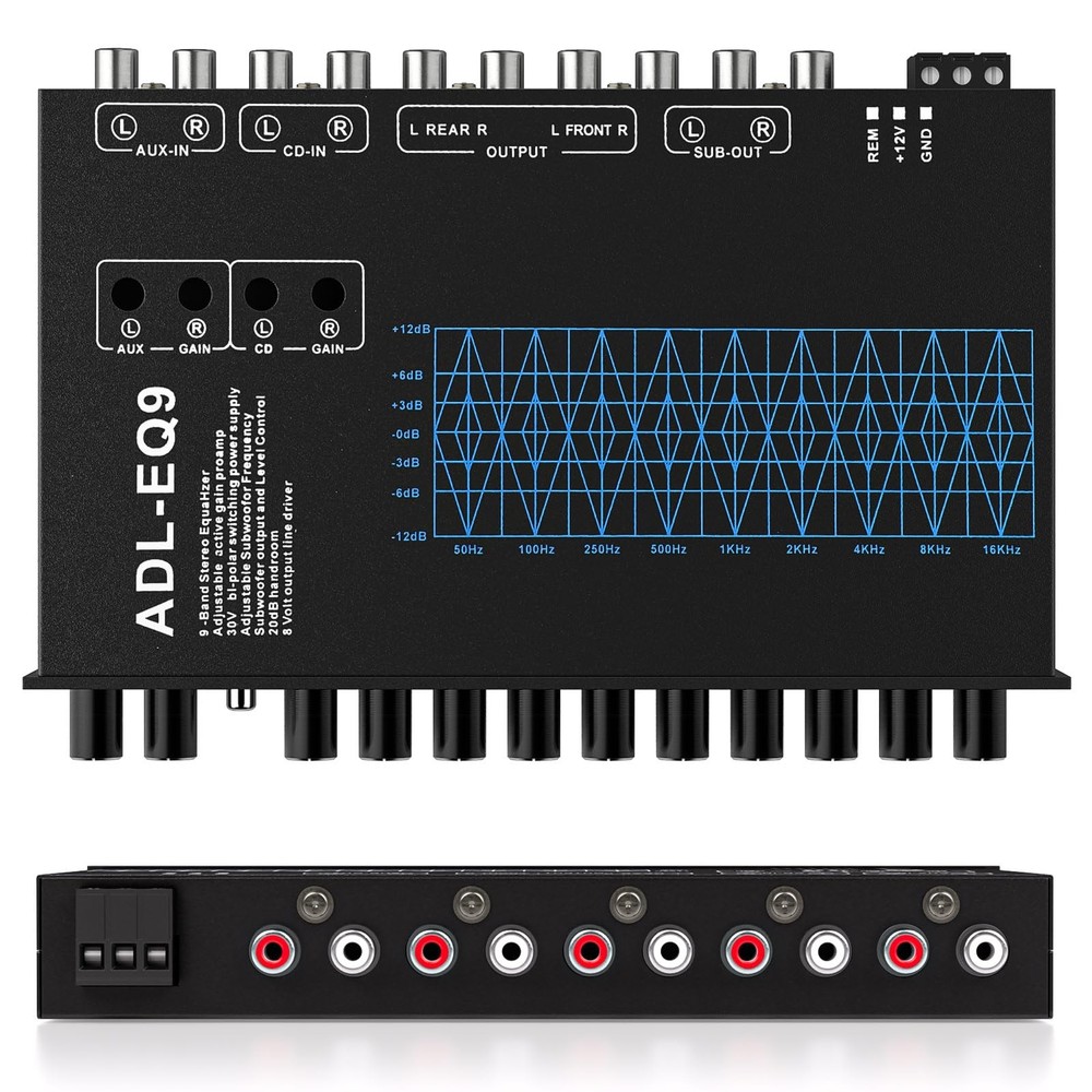 Facmogu 9-Band Car Audio Equalizer, Graphic Equalizer EQ W/Front,