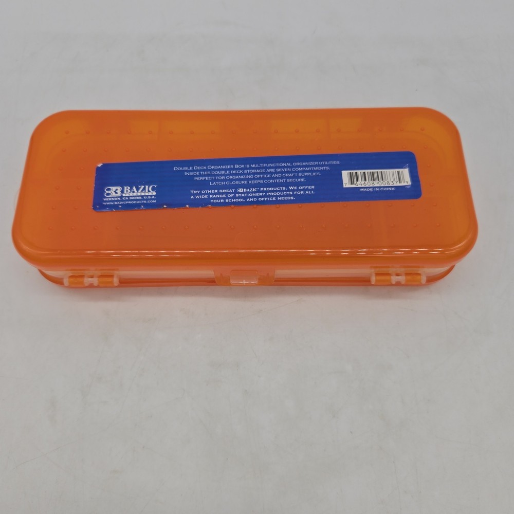 BAZIC Plastic Pencil Case 8" Double Deck Utility Storage Box, Organizer Orange