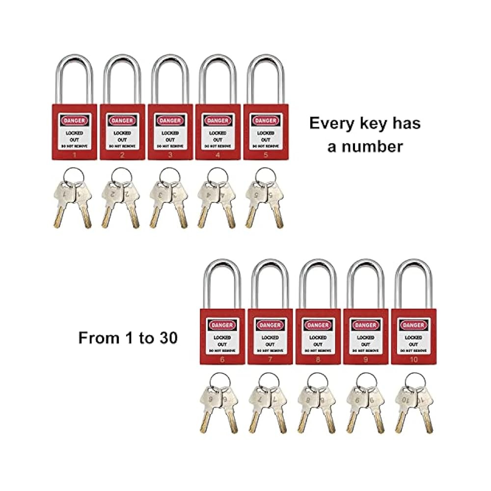 OSHA Compliant Lockout Kit, 30 Padlocks, Keyed Differently, with Red Tags