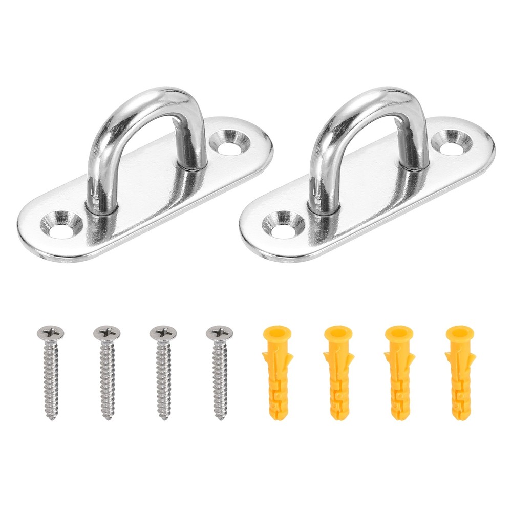 2Pcs M6 Eyelet Bracket Set Elliptic Hook Plate and Hook, Silver