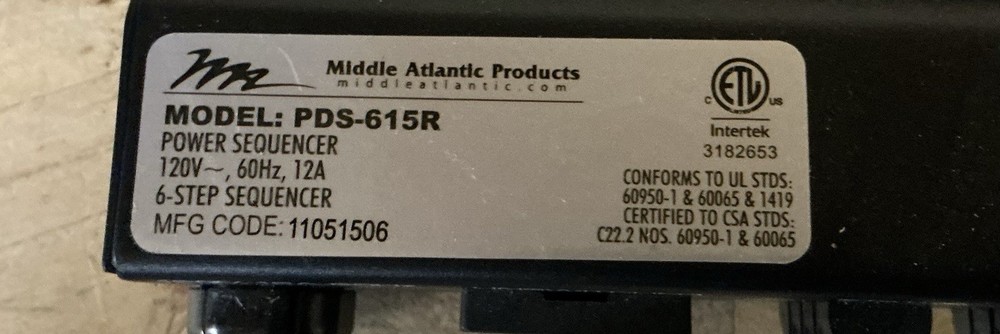 Middle Atlantic PDS-615R Power Sequencer - Rack Mounted
