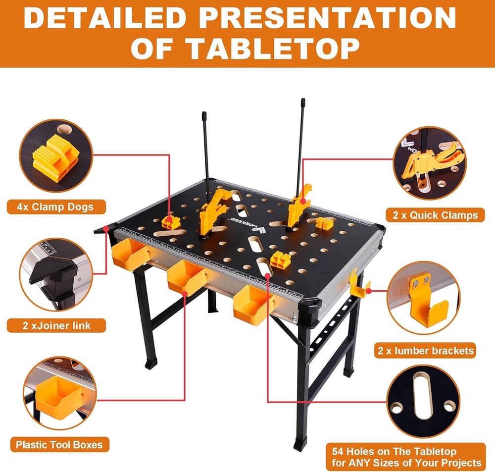 Portable Workbench 1000Lbs Capacity Heavy Duty Folding Work Table W/ 2 Quick