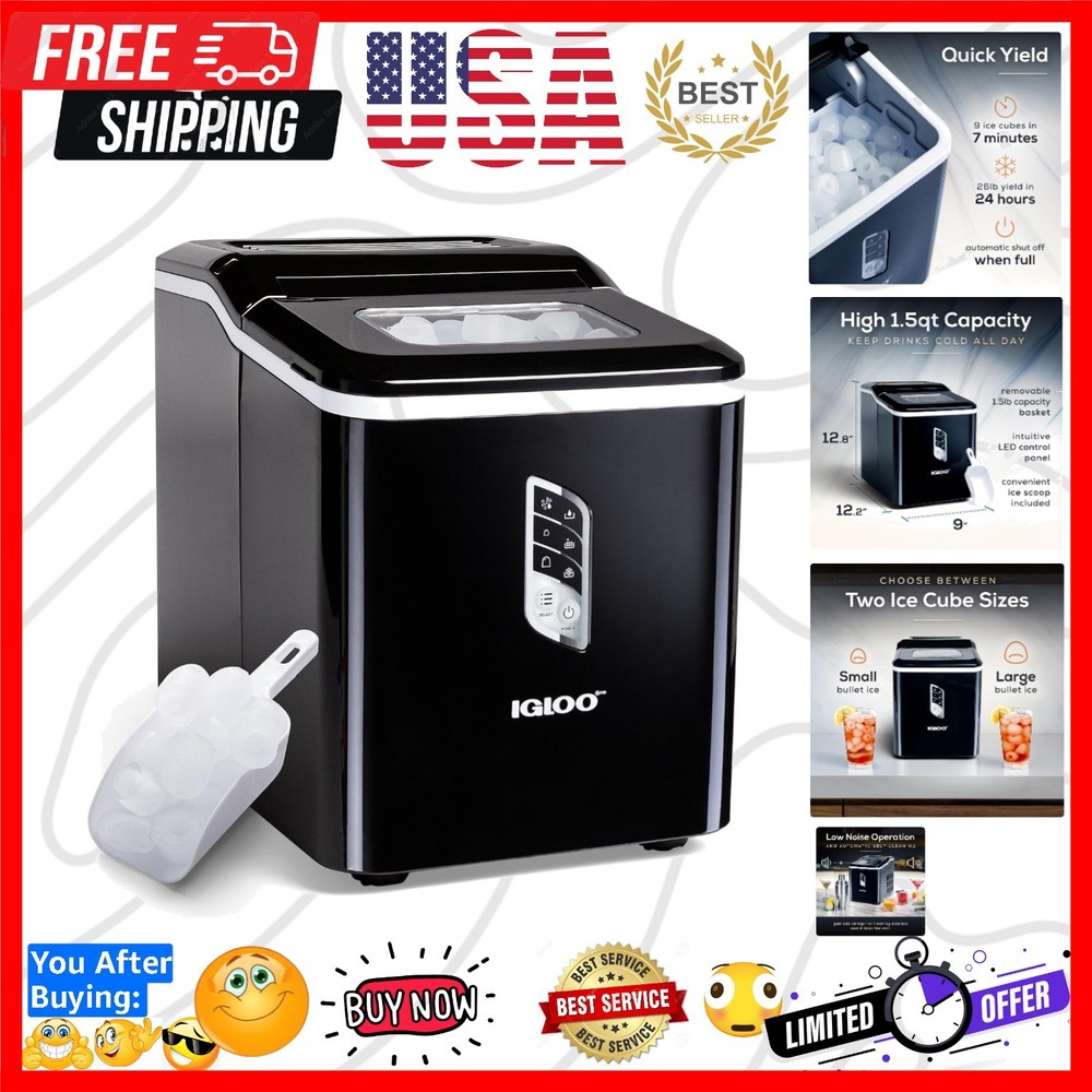 Handled Portable Ice Maker with Scoop - Ice Maker with LED Control Panel & 1 ...
