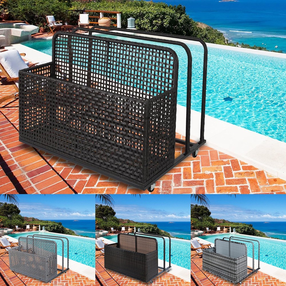 Pool Float Storage with Rolling Wheels Double Layer Poolside Rack Patio Caddy