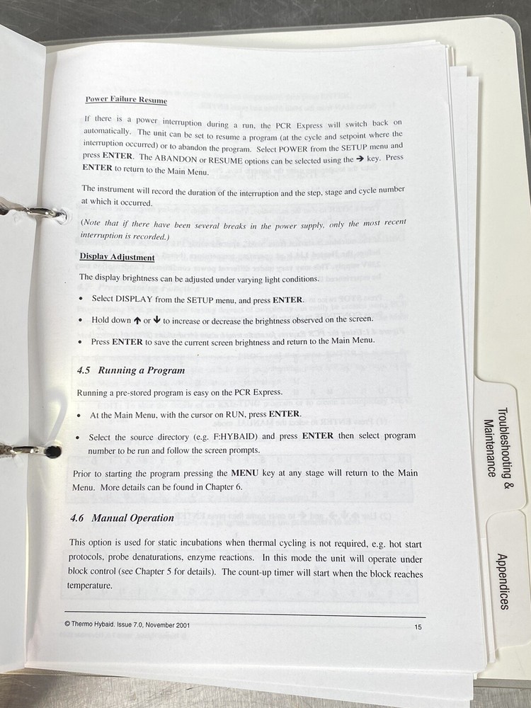 Thermo Hybaid PCR Express Thermal Cycler 2001 - Users Guide /Instructions Book