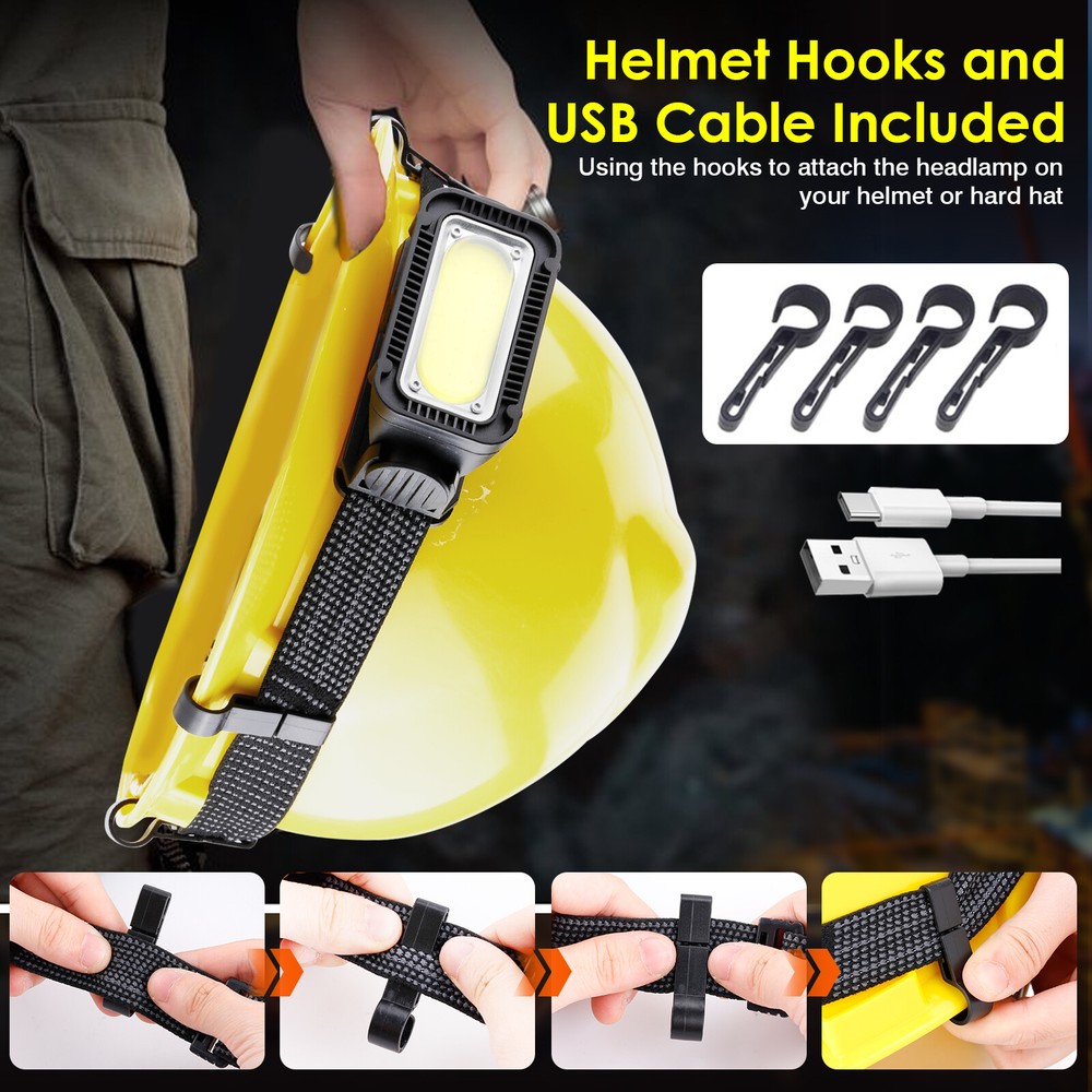 2pack Super Bright COB LED Headlamp Rechargeable Waterproof Headlight Work Light