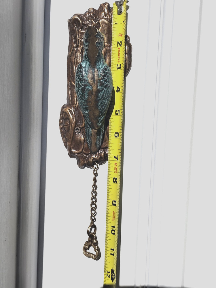🚪✊VINTAGE SOLID BRASS bird DOOR KNOCKER PULL CHAIN sparrow WOODPECKER bell ring