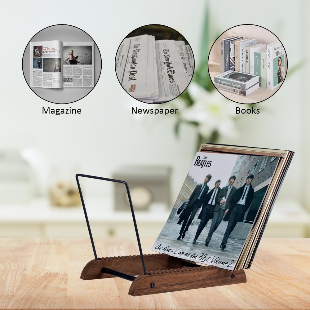 Extralarge Vinyl Record Storage Holder Modern Album Display Solid Wood Stand Wit