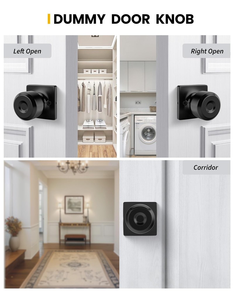 2 Pack Dummy Door Knobs, Matte Black Square Knob Faceplate Inactive Half, No-...