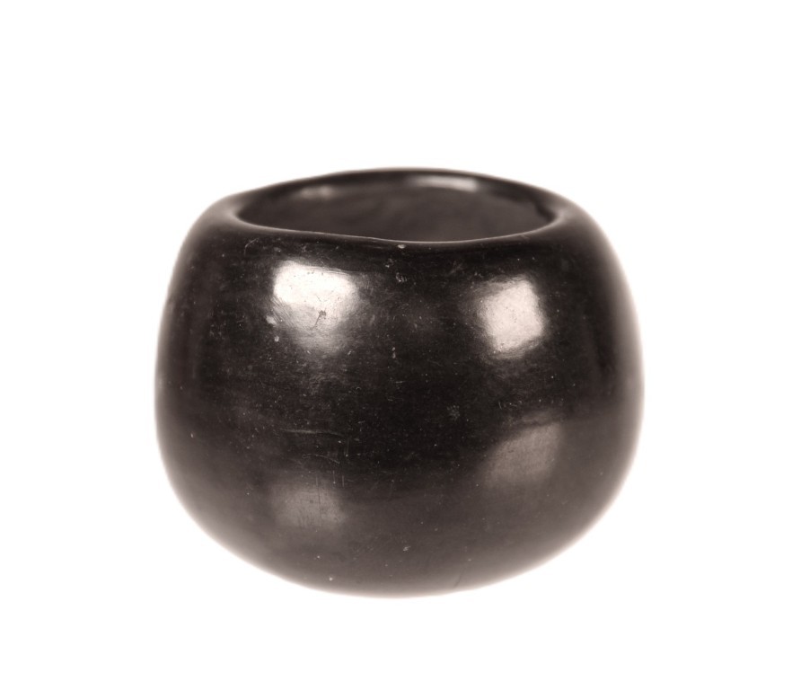 Santa Clara Pueblo Black Bowl Pottery Mid/Late 20th Century 1.25" H x 1.75" D