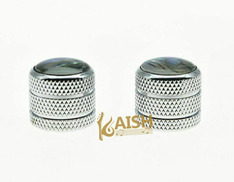 KAISH 2-Pack Chrome Push On 6mm Guitar Abalone Top Dome Knobs Bass Tele Knobs