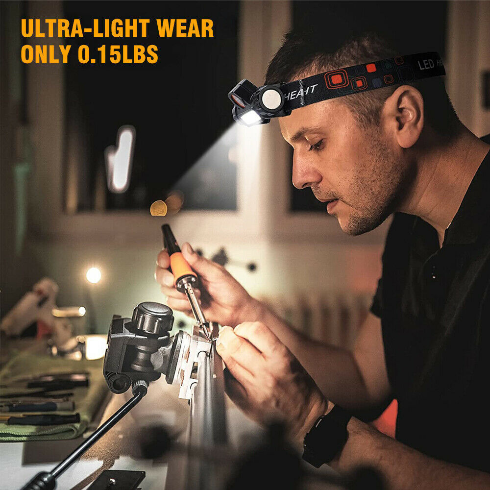 USB Rechargeable Forehead Head Light LED Rotation Waterproof Headlamp Flashlight