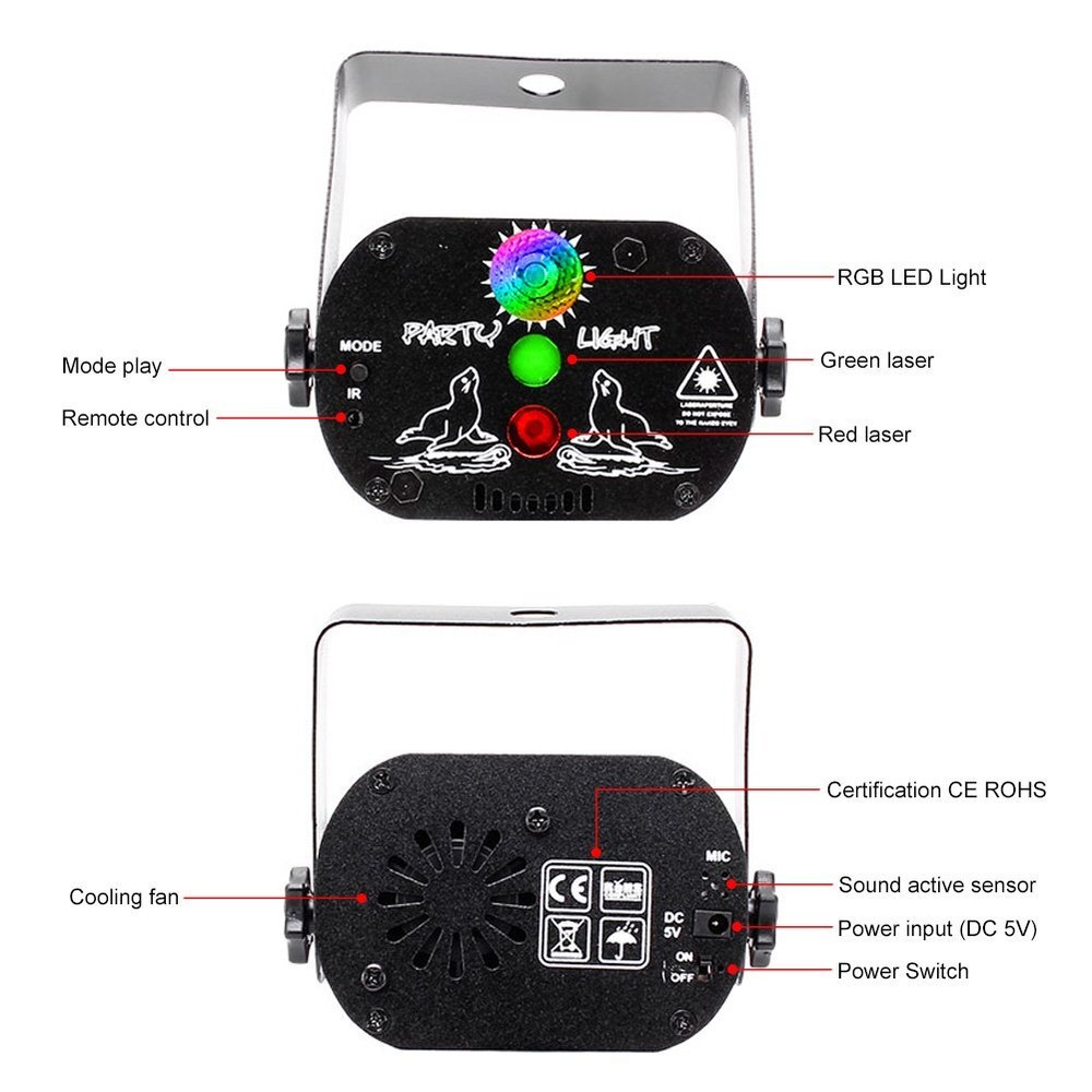 1024Pattern DJ Disco Stage Party Lights Laser Light RGB Strobe Projector &Remote