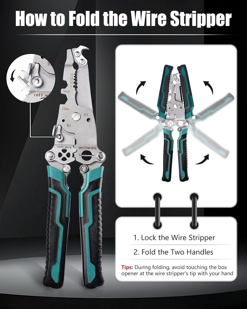 18 In 1 Foldable Ｗire Stripper, Folding Wire Stripping Crimper Tool, Multifunc