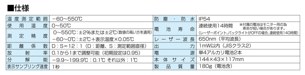 Radiation Thermometer E Dual Laser Point Function Variable Emissivity Type 73036