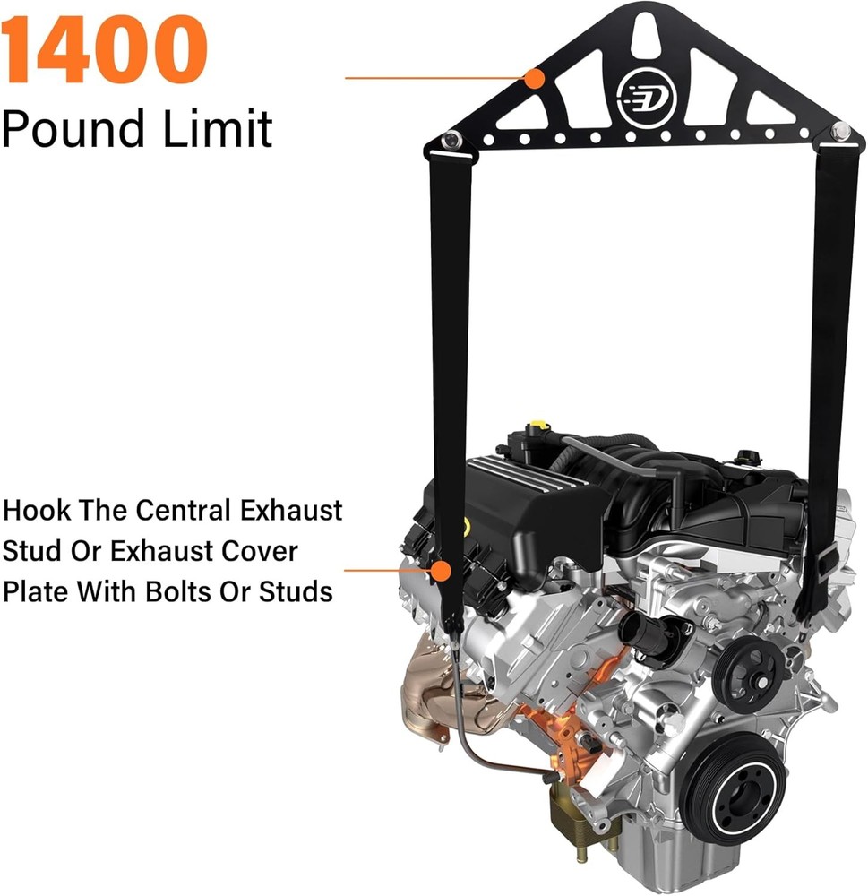 Heavy-Duty Engine Lifting Sling, 2-Point Or 4-Point Adjustable Nylon Straps