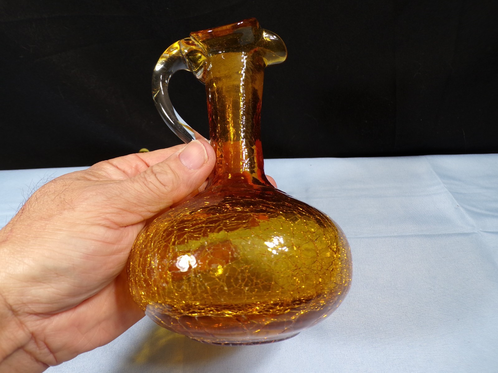 Kanawha Amber Crackle Glass Small Decanter w/ Stopper