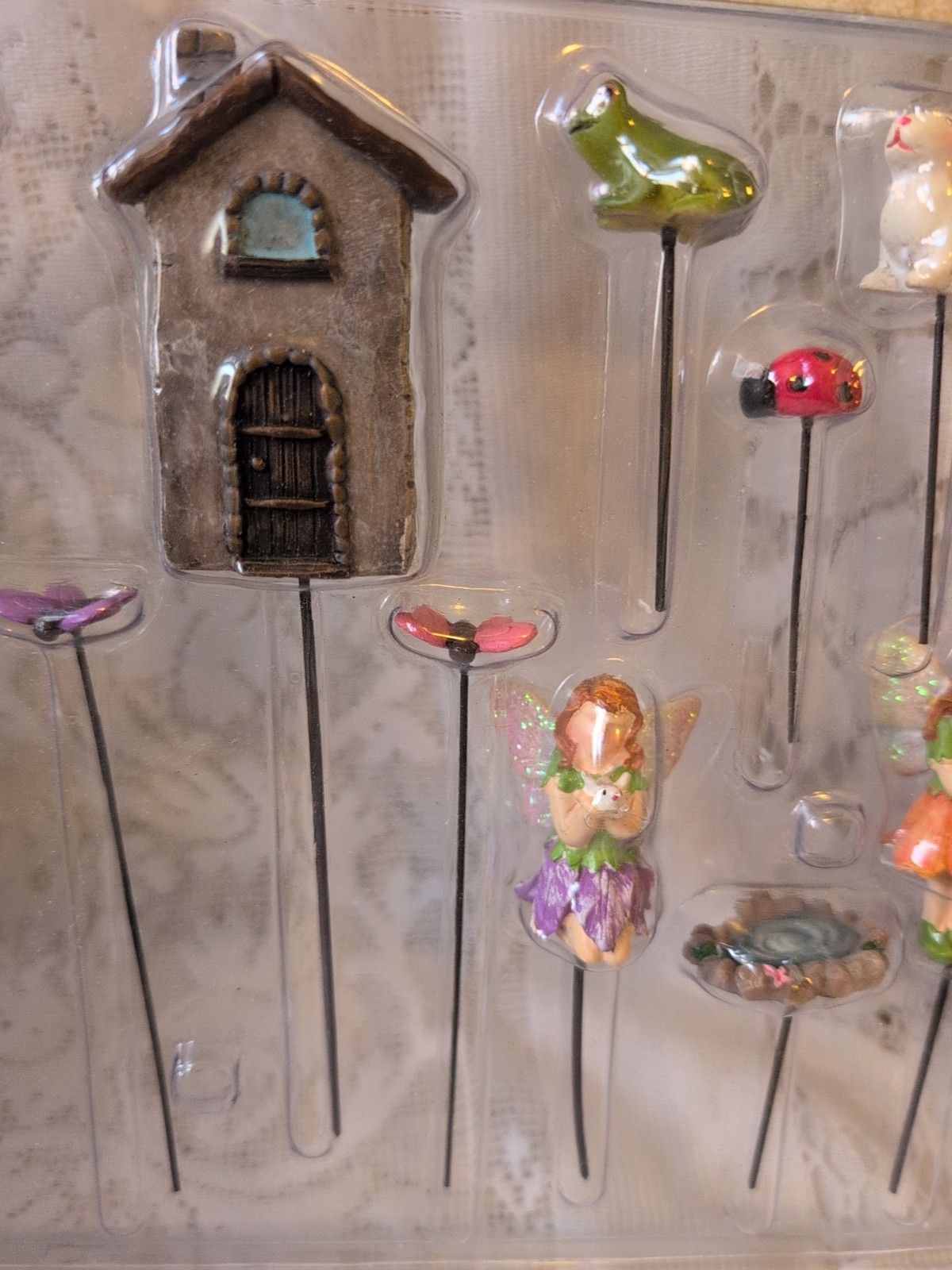 Blossom Bucket Fairy Garden Mini Village Resin Picks Set NEW