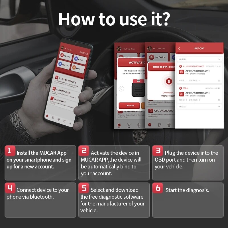 🔥MUCAR BT200 Pro OBD2 Scanner Code Reader Full System Car Diagnostic Tool