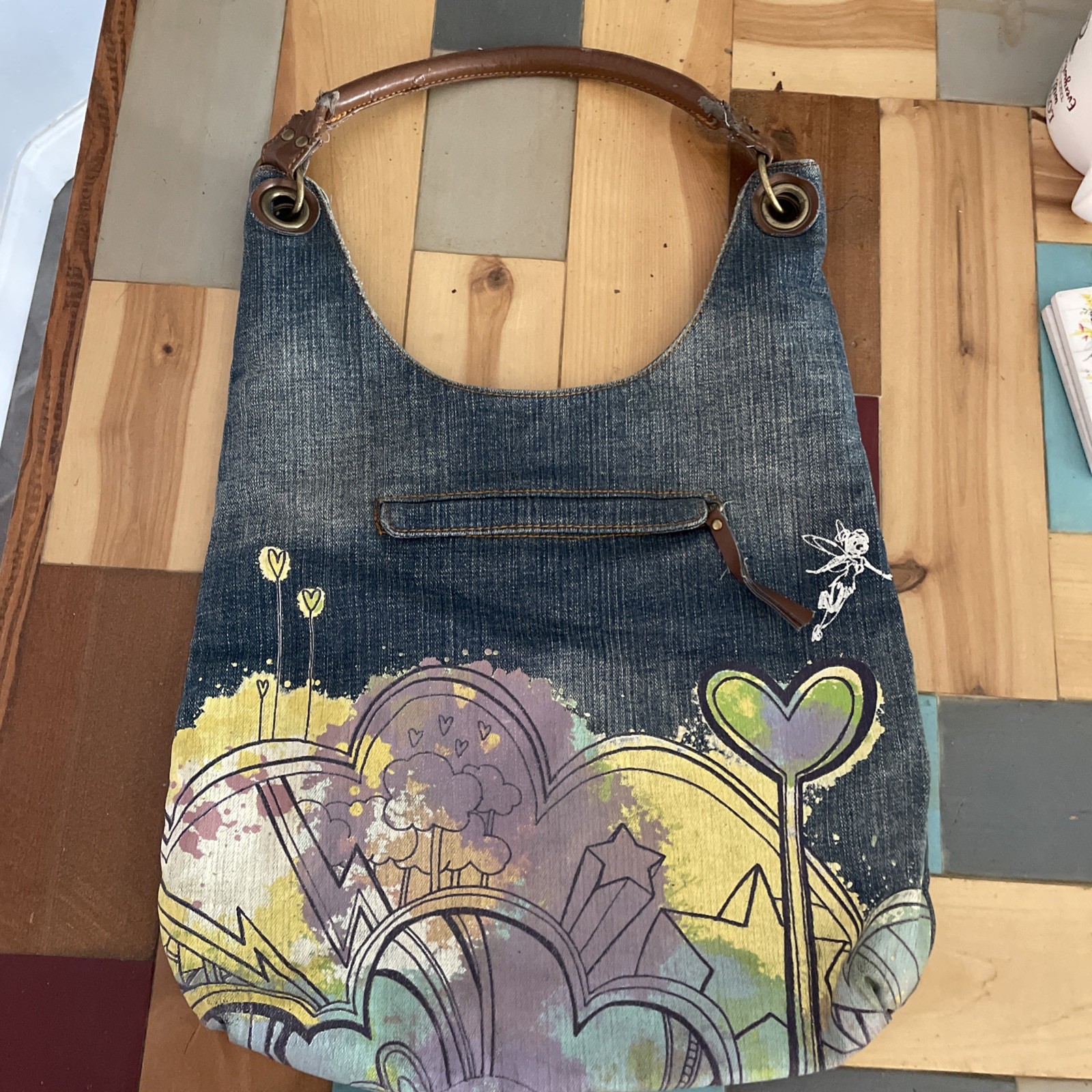 Vintage Y2K Disney Store Exclusive TinkerBell Denim Shoulder Bag Purse w/wallet