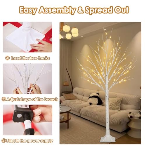 2-Pack 4FT Lighted Birch Tree (Higher Size & Floor 2Pack-4FT Warm White