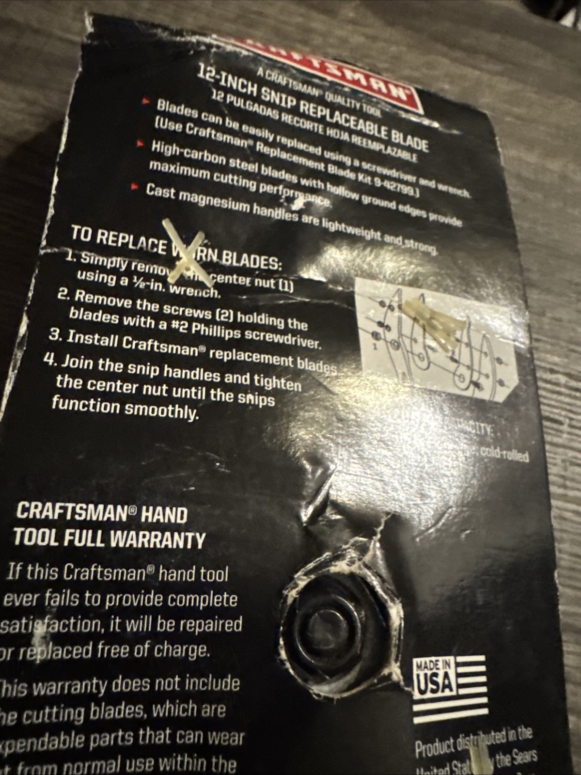 Sears CRAFTSMAN 42798 12” TIN SNIP USA Nos Aluminum Rare Metal Replaceable Blde