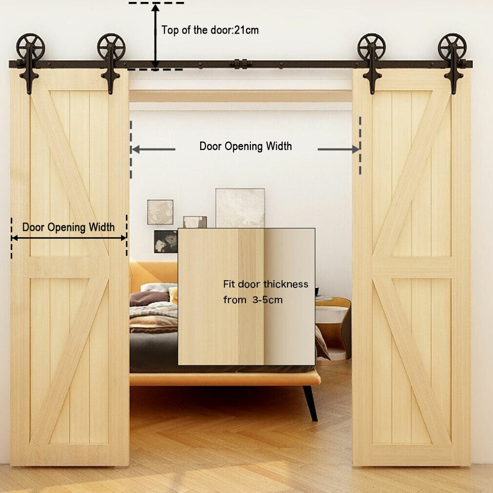 4-20FT Sliding Barn Door Hardware Basic Black Roller Kit Single Double Door