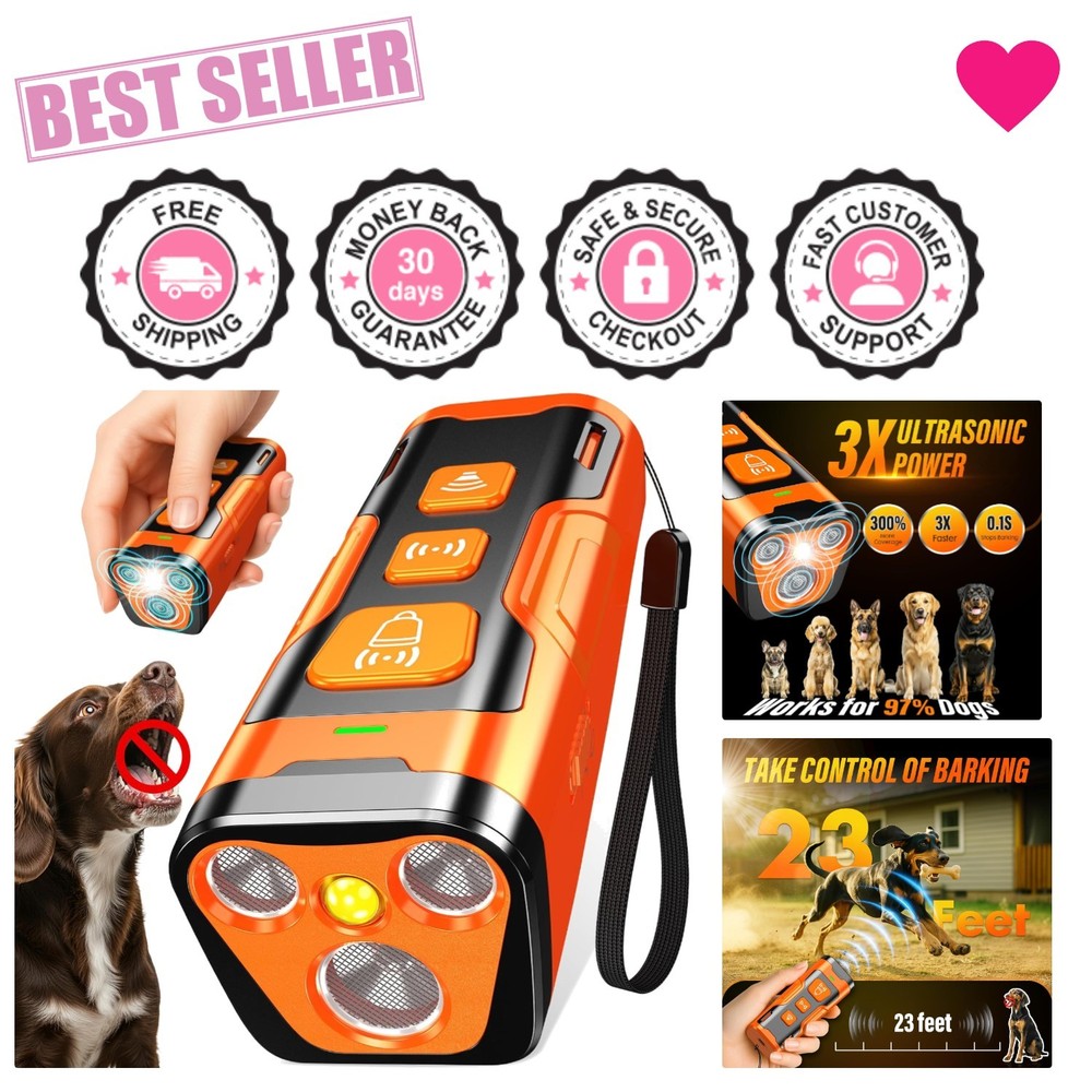 3X Ultrasonic Dog Bark Deterrent - Safe, Compact & Powerful Training Device