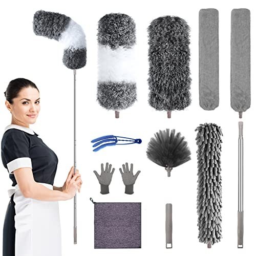 Reusable Microfiber Feather Duster with 30-100" Extension Pole, Washable & Benda