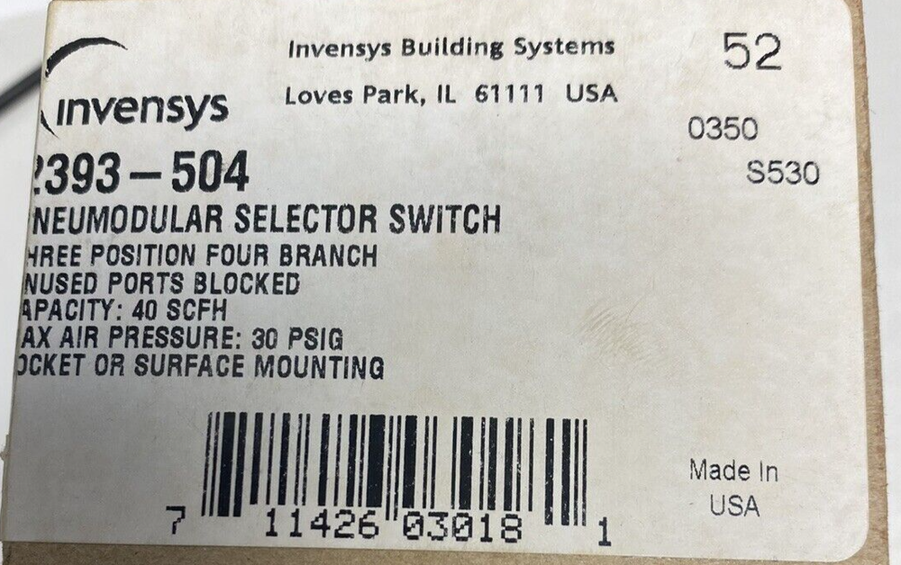 Invensys 2393-504 Pneumodular Selector Switch