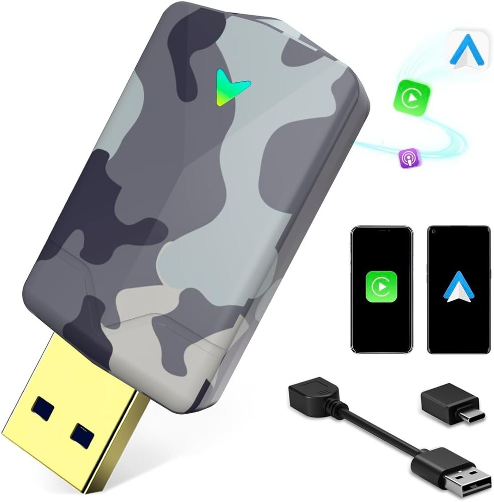 2 in 1 Mini Android Auto & Carplay Wireless Adapter with Fast Stable Connection,