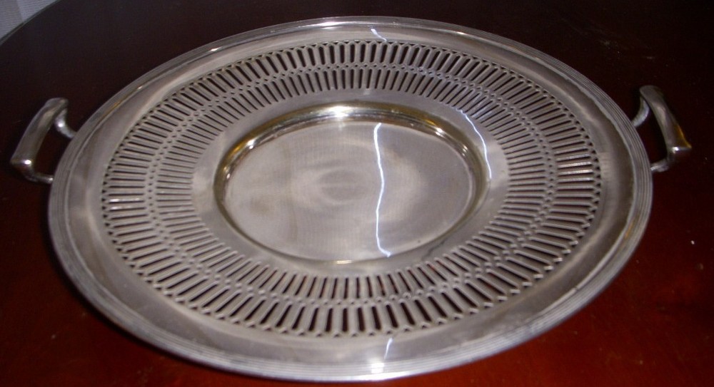 SHEFFIELD  silverplate  handled  CAKE PLATE ...PIERCED DESIGN