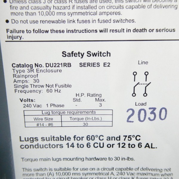 SQUARE D DU221RB SER. E2 240VAC 30A NSNP