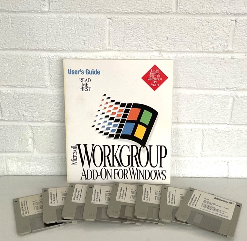 Microsoft Windows For Workgroups Add-On v3.11 3.5” Disks User Guide Box Vintage