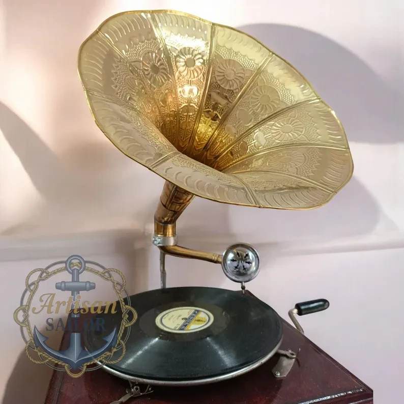 Antique Gramophone, Fully Functional Working Phonograph, win-up record player