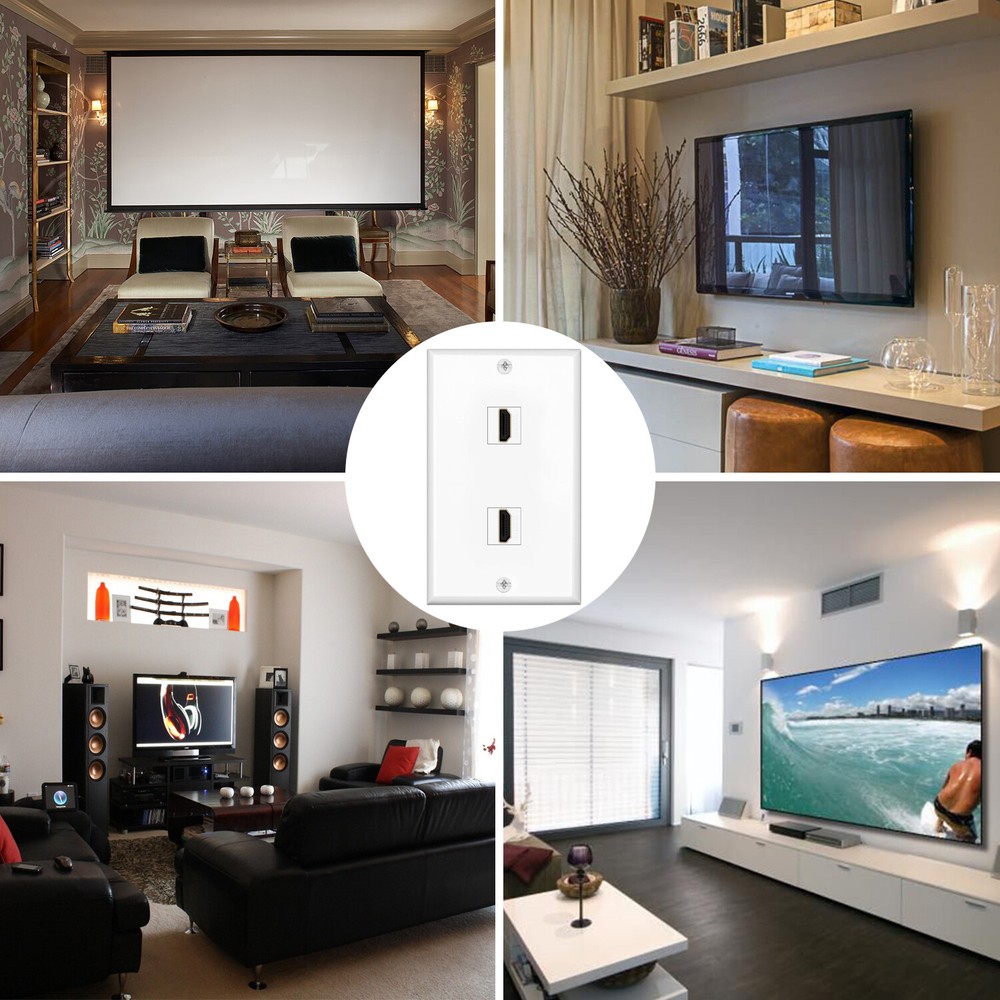 HDMI Wall Plate (2 Port, White) HDMI Socket Plug Insert Jack Outlet Panel Mount