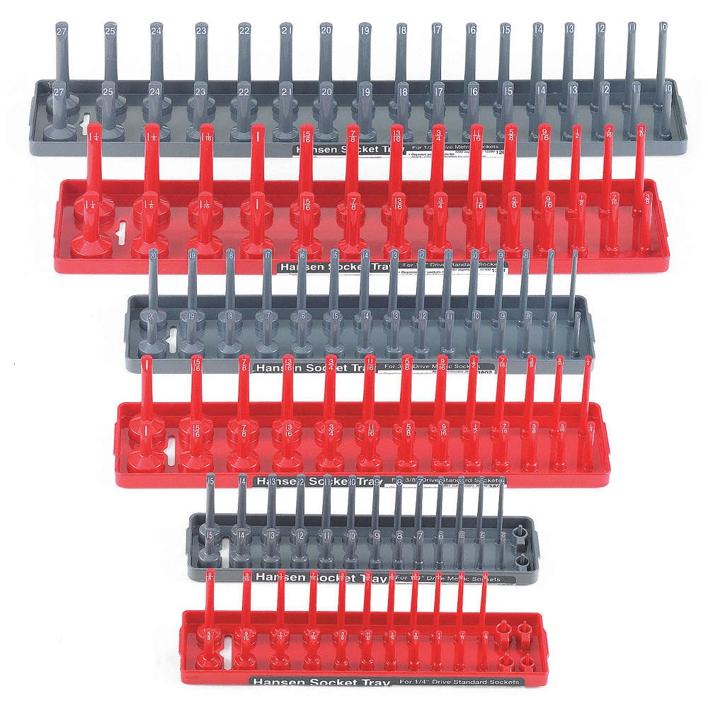 HANSEN 92000 Socket Tray,Gray/Red,Plastic,PK6 38HY82