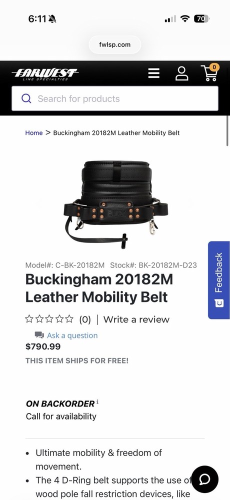 Buckingham 20182M Leather Mobility Belt Size 23 Climbing