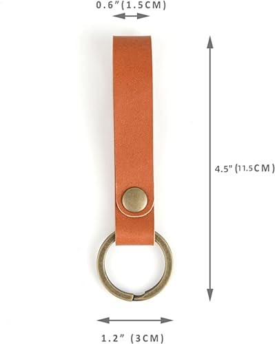 PU Leather Keychain Solid Metal Bronze Handcraft Key Ring Coffee Colour