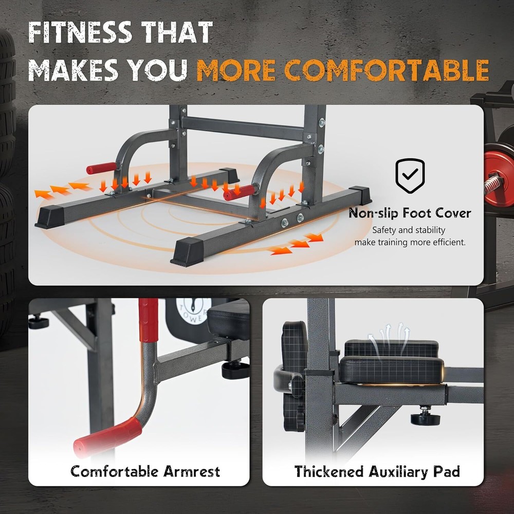 Power Tower Dip Station Pull Up Bar Workout Multi-Function Adjustable Height