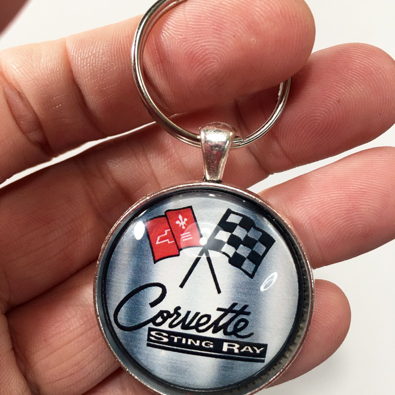 Corvette Sting Ray Vintage Chevrolet Corvette Racing Flags Logo Emblem Keychain