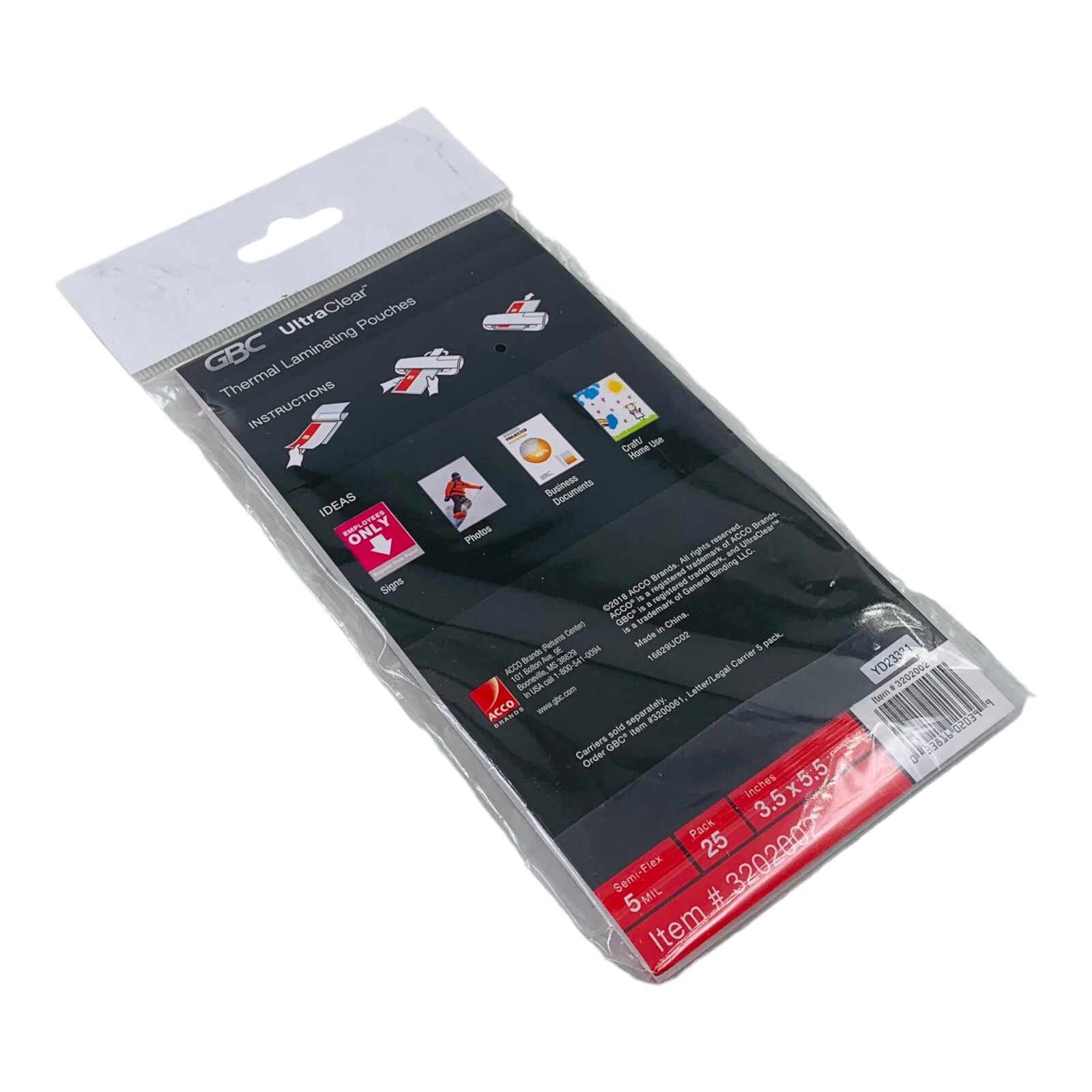 25 Count GBC UltraClear 5.5" x 3.5" Index Card Thermal Laminating Pouches 5 mil