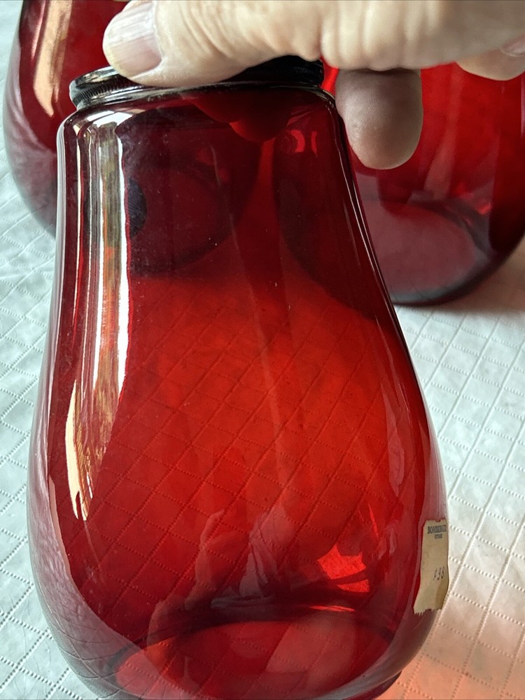 Vintage DIETZ Ruby Red Railroad Lantern Globe (only) Blue Gold Label
