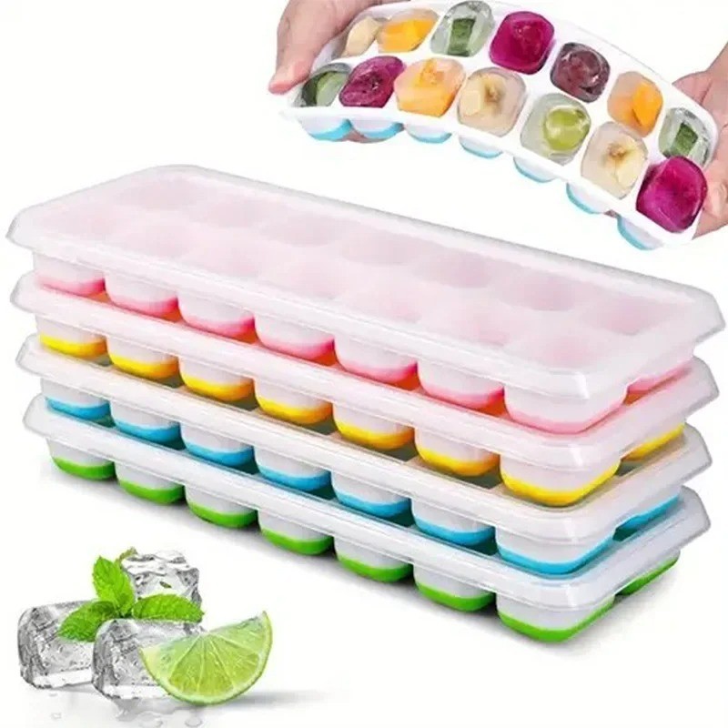 Silicone Ice Tray Mold with Lid - 14 Cavity Stackable Small Ice Cube Maker