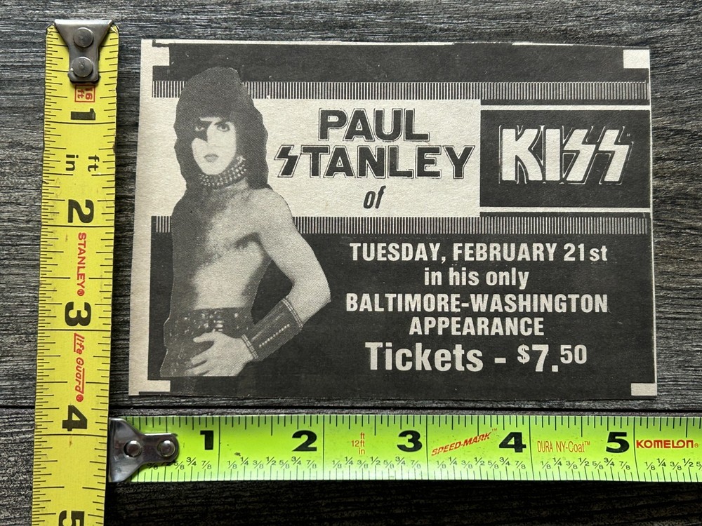 KISS Concert Ad Advert PAUL STANLEY Solo Tour Hammerjacks Baltimore Vintage Kiss