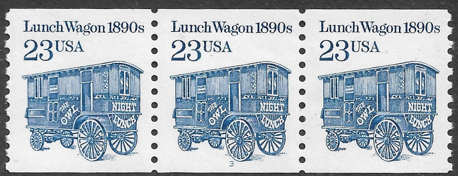 US Stamp #2464a 23c. Lunch Wagon Transportation Coil Strip of 3 Plate #3 MNH